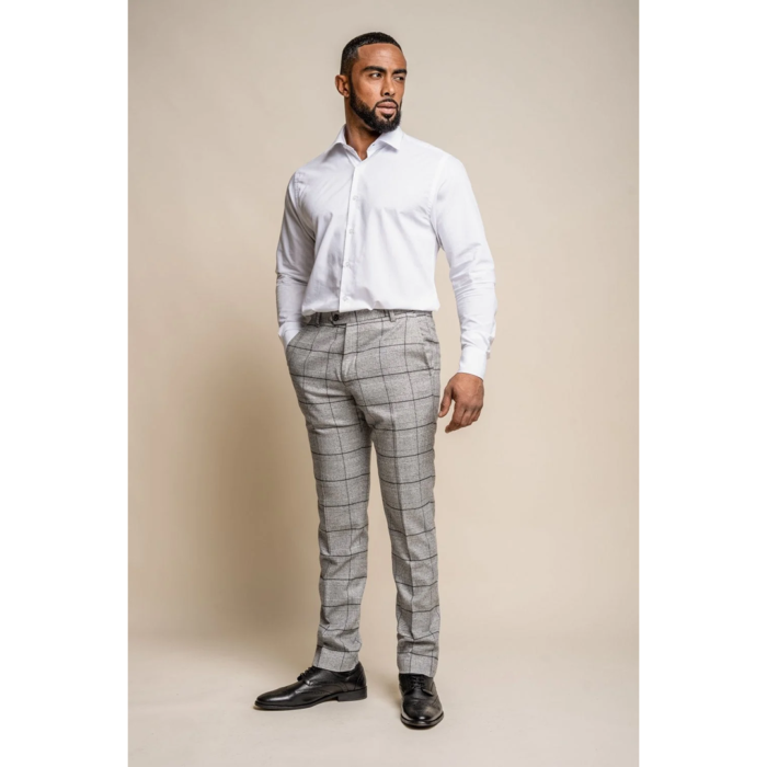 Mens Grey Check Black Tweed Trousers Vintage Classic 1920s Wedding Tailored Fit - Image 2