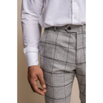 Mens Grey Check Black Tweed Trousers Vintage Classic 1920s Wedding Tailored Fit - Image 4