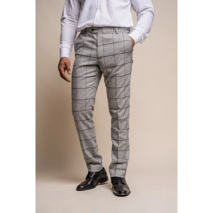 Mens Grey Check Black Tweed Trousers Vintage Classic 1920s Wedding Tailored Fit - Image 1