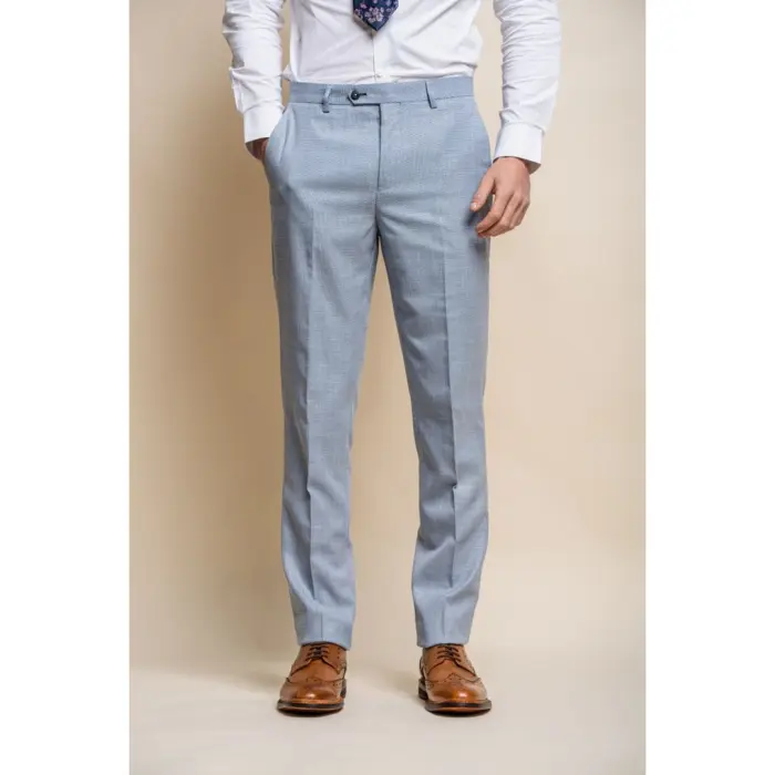 Mens Trousers Light Blue Summer Linen Tailored Fit Wedding Prom Classic - Image 1