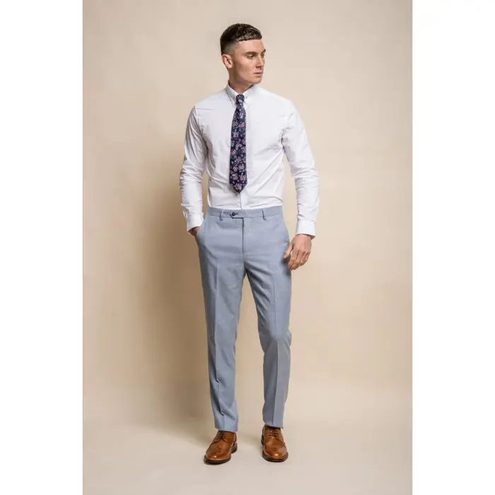 Mens Trousers Light Blue Summer Linen Tailored Fit Wedding Prom Classic - Image 2