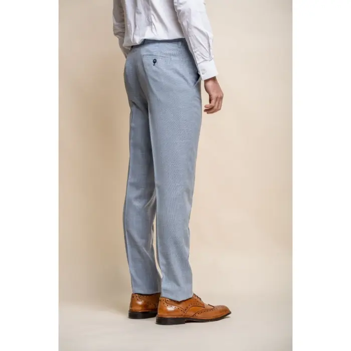 Mens Trousers Light Blue Summer Linen Tailored Fit Wedding Prom Classic - Image 6