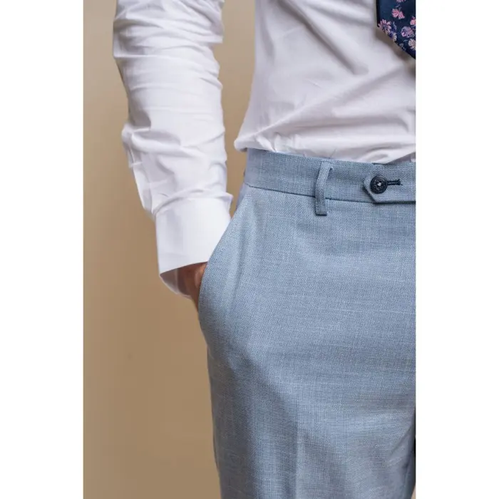 Mens Trousers Light Blue Summer Linen Tailored Fit Wedding Prom Classic - Image 5
