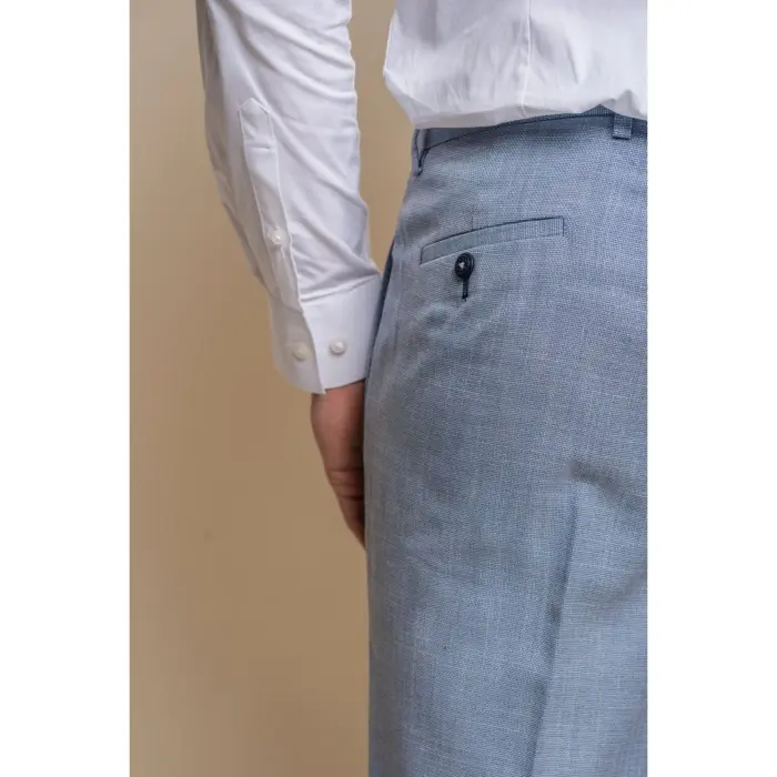 Mens Trousers Light Blue Summer Linen Tailored Fit Wedding Prom Classic - Image 4