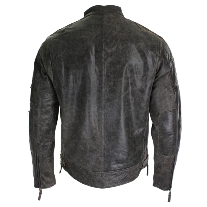 Mens Classic Retro Biker Racer Real Leather Jacket Desert Brown Grey Casual - Image 3