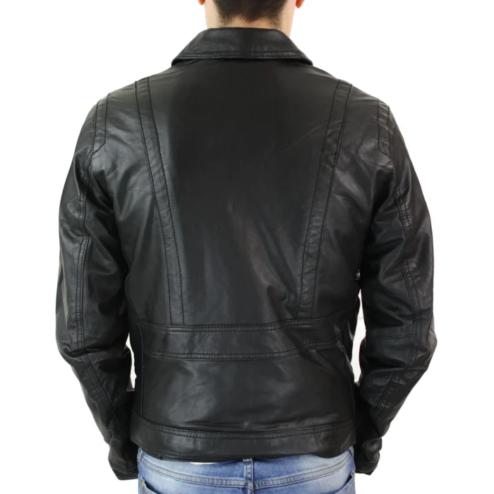 Mens Black Zip Vintage Classic Slim Fit Real Leather Short Jacket Retro - Image 4