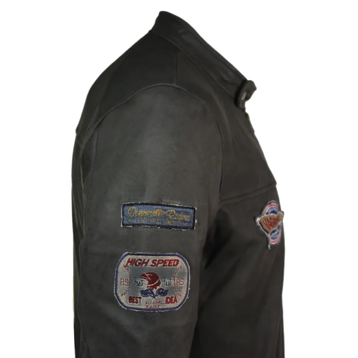 Mens Vintage Brown Leather Racer Badge Biker Jacket Washed Distressed Slim Fit - Image 3