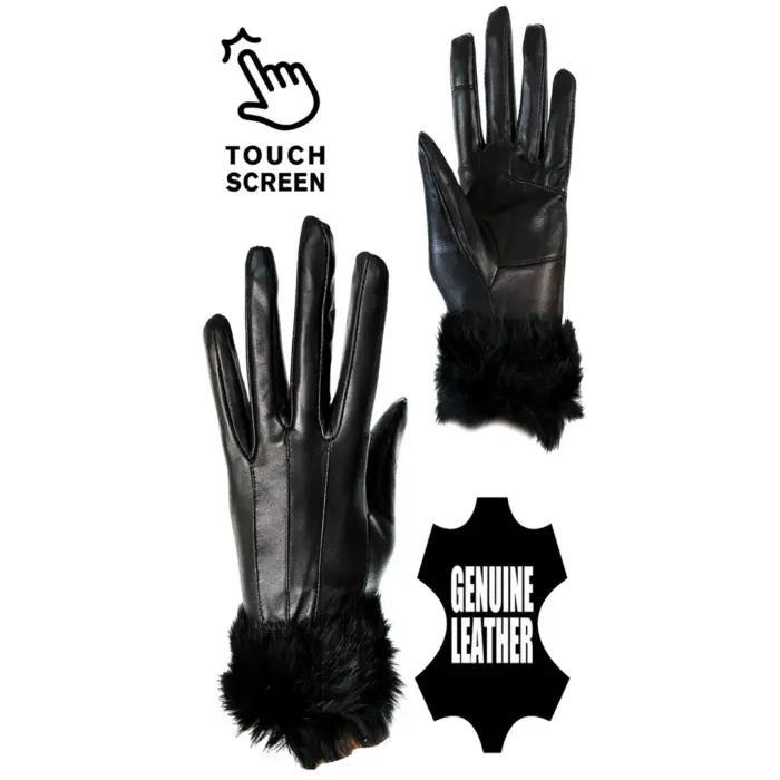 Womens Real Leather Winter Gloves Fur Fleece Lined Warm Ladies Gift Touch Screen - Image 2