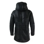 Mens Real Shearling Sheepskin 3/4 Hood Duffle Jacket Black Fur Warm Winter - Image 3