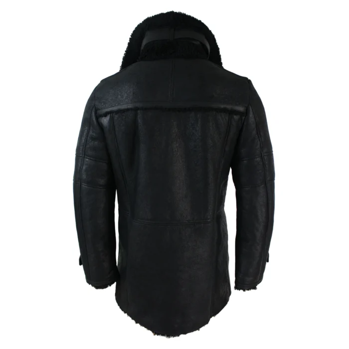 Mens Black 3/4 Military Real Sherling Sheepskin Batman Bane Double Breasted - Image 5
