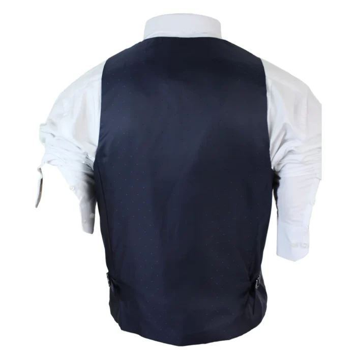 Mens Slim Fit Check Grey Tan Brown Waistcoat Smart Casual Tweed Check Navy - Image 3