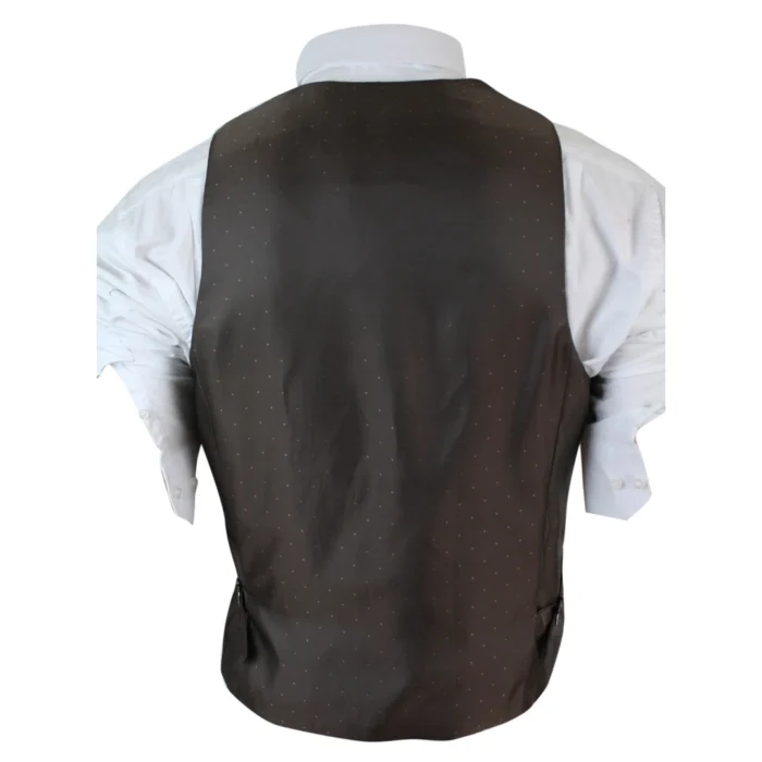 Mens Slim Fit Check Grey Tan Brown Waistcoat Smart Casual Tweed Check Navy - Image 5