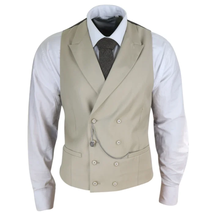 Mens Double Breasted Waistcoat 1920s Blinders Smart Casual Pocket Chain - Image 5