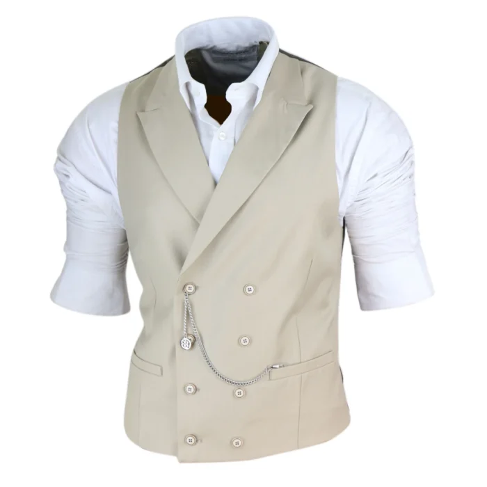 Mens Double Breasted Waistcoat 1920s Blinders Smart Casual Pocket Chain - Image 8