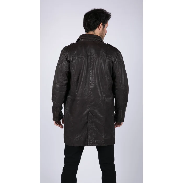 Mens Black Brown Real Leather Trench Coat Button Vintage 3/4 Casual - Image 9