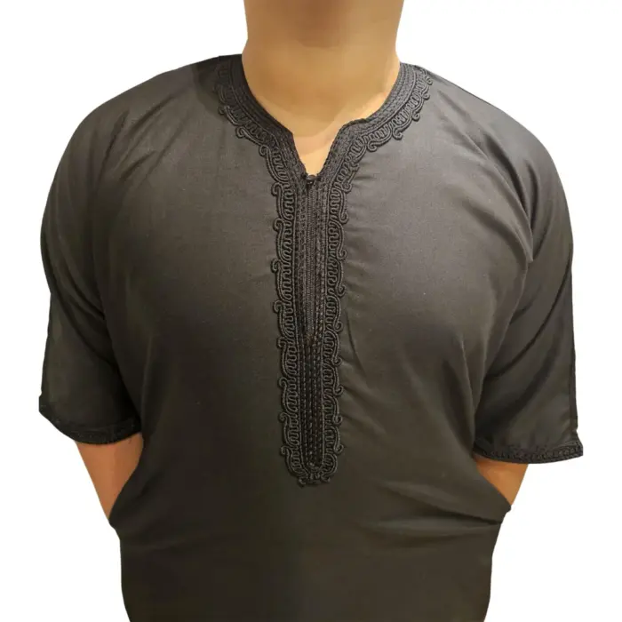 Boy's Morrocan Thobe Jubba Islamic Clothing Kaftan Dubai Arabic Robe Half Short Sleeve - Image 2