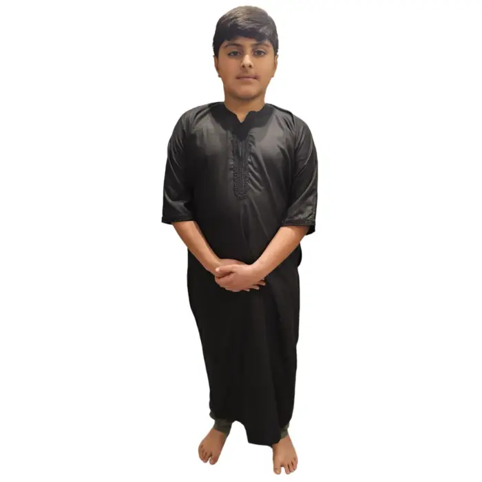 Boy's Morrocan Thobe Jubba Islamic Clothing Kaftan Dubai Arabic Robe Half Short Sleeve - Image 7