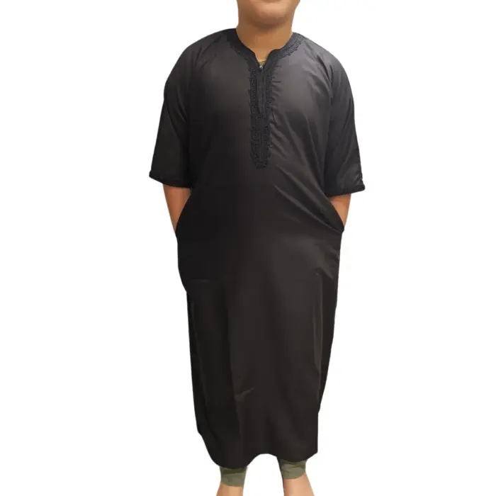 Boy's Morrocan Thobe Jubba Islamic Clothing Kaftan Dubai Arabic Robe Half Short Sleeve - Image 6