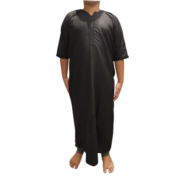 Boy's Morrocan Thobe Jubba Islamic Clothing Kaftan Dubai Arabic Robe Half Short Sleeve - Image 5