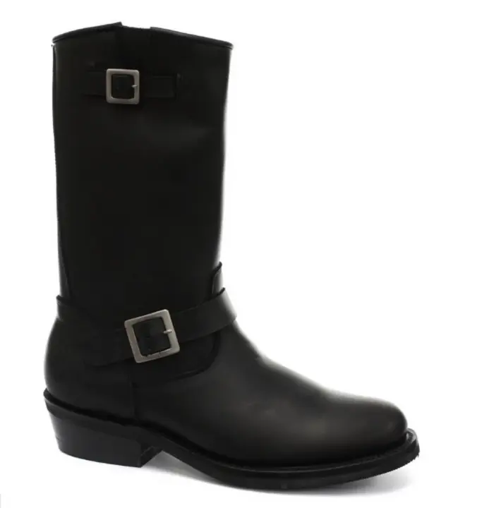Unisex Real Leather Biker Boots Black Ginders Rebel Goth Punk Rock Buckle - Image 1