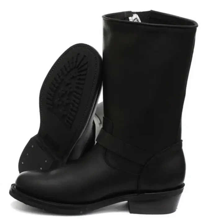 Unisex Real Leather Biker Boots Black Ginders Rebel Goth Punk Rock Buckle - Image 2