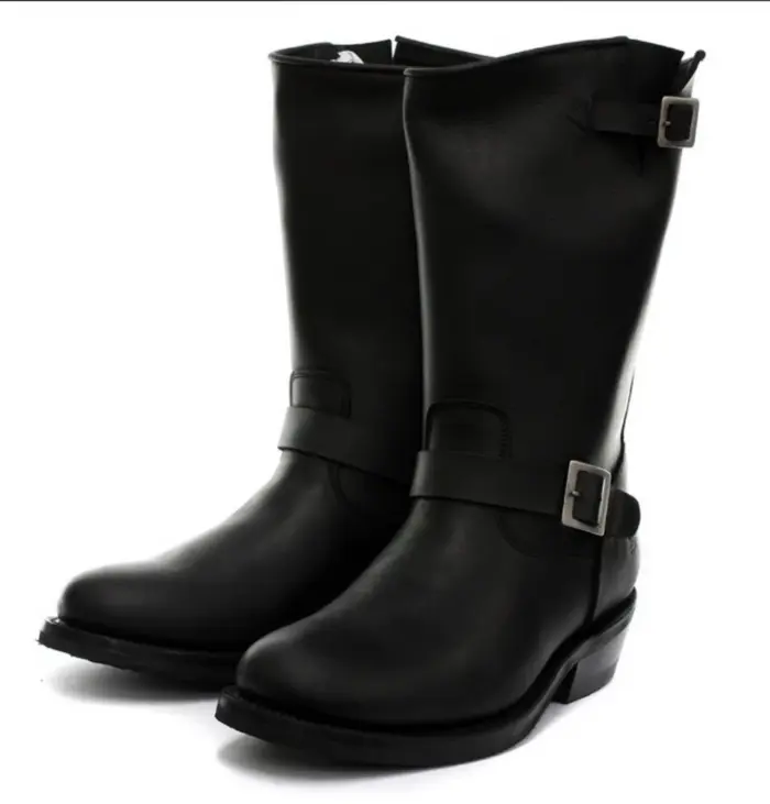 Unisex Real Leather Biker Boots Black Ginders Rebel Goth Punk Rock Buckle - Image 6