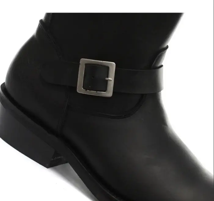 Unisex Real Leather Biker Boots Black Ginders Rebel Goth Punk Rock Buckle - Image 5