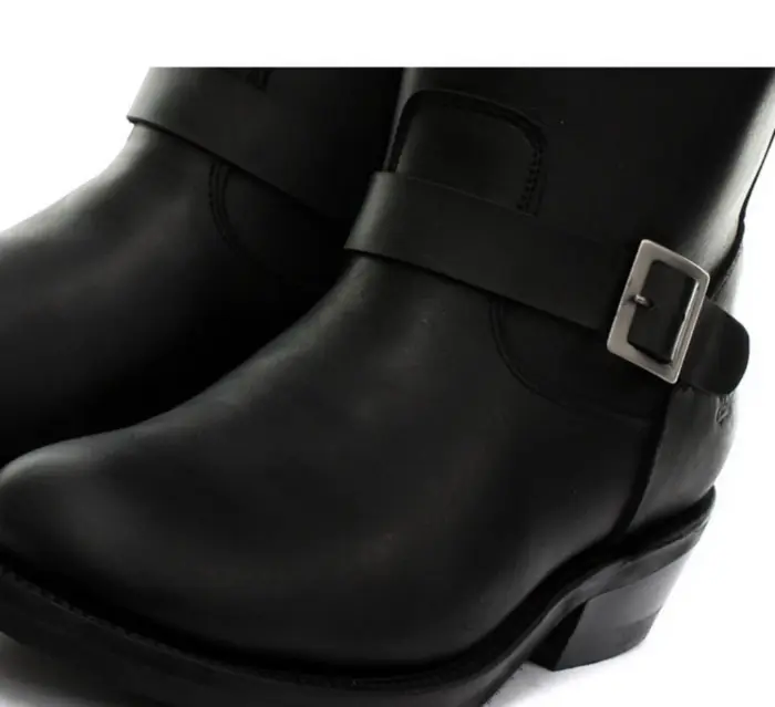 Unisex Real Leather Biker Boots Black Ginders Rebel Goth Punk Rock Buckle - Image 3