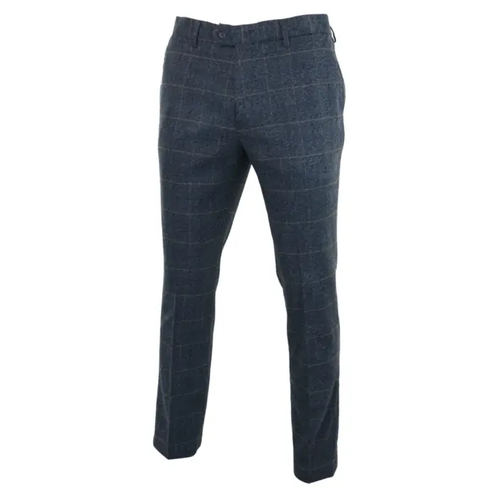 Mens Blue Herringbone Tweed Trousers Vintage Tailored Fit Grey Blue Wedding - Image 2