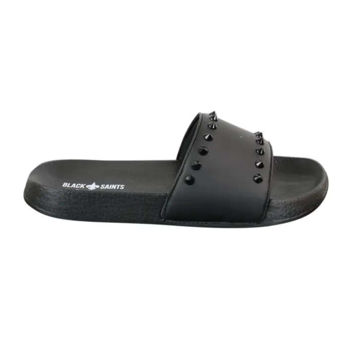 Mens Black White Stripes Spikes Flip Flops Slippers Summer Beach Casual Walking - Image 1