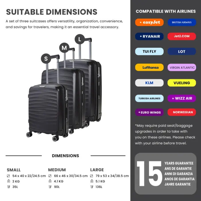 Luggage Suitcase Travel Bag Carry On Hand Cabin Check in Expandable Hard-Shell 4 Spinner Wheels Trolley Set | Sunwave - Image 11