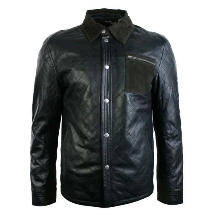 Mens Real Leather Hunter Safari Quilted Jacket Soft Brown Suede Patch Design - Image 1