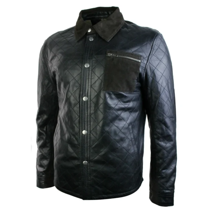 Mens Real Leather Hunter Safari Quilted Jacket Soft Brown Suede Patch Design - Image 2
