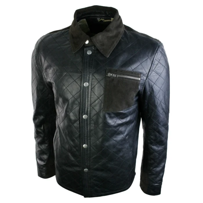 Mens Real Leather Hunter Safari Quilted Jacket Soft Brown Suede Patch Design - Image 4