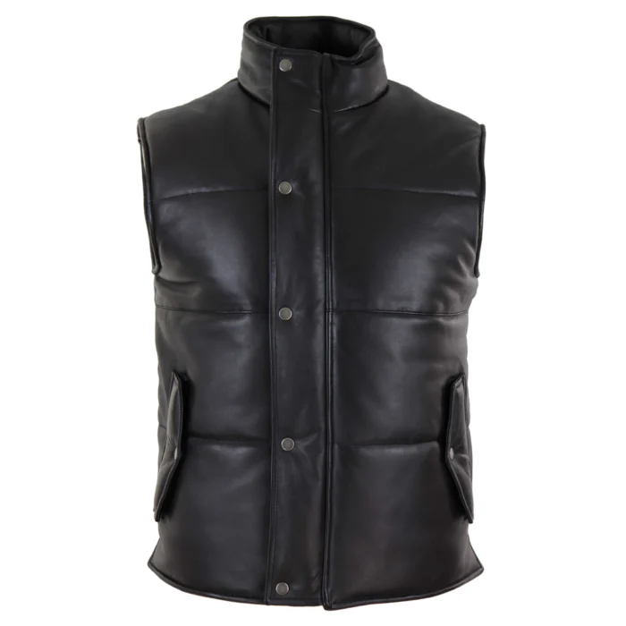 Mens Real Leather Waistcoat Gilet Quilted Puffer Design Warm Zip Casual - Image 1