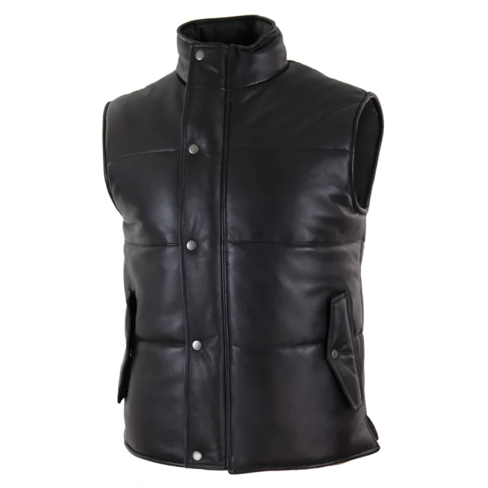 Mens Real Leather Waistcoat Gilet Quilted Puffer Design Warm Zip Casual - Image 2