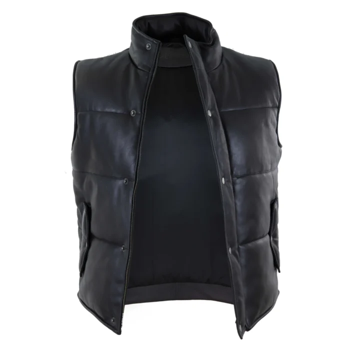 Mens Real Leather Waistcoat Gilet Quilted Puffer Design Warm Zip Casual - Image 5