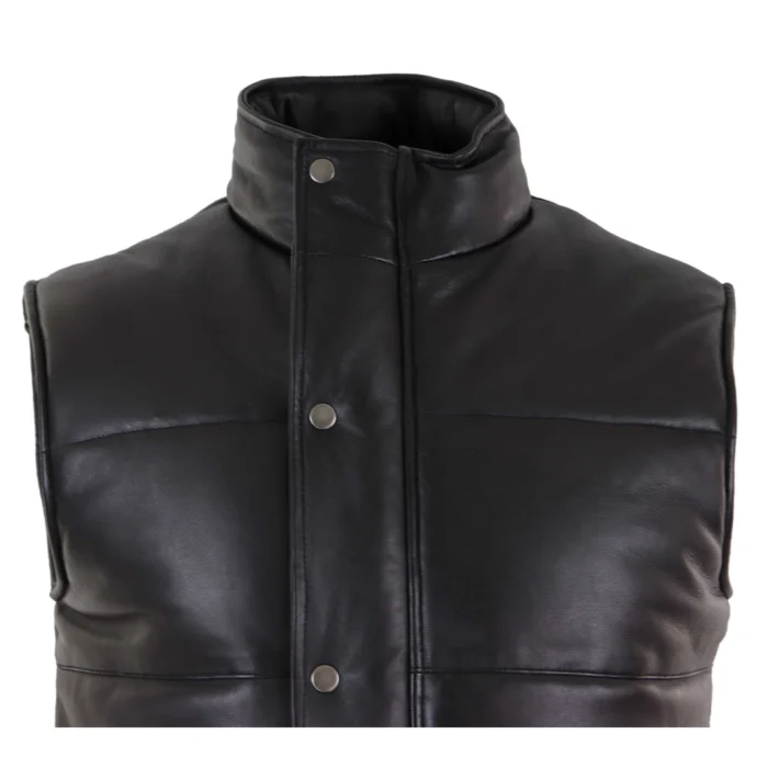 Mens Real Leather Waistcoat Gilet Quilted Puffer Design Warm Zip Casual - Image 4