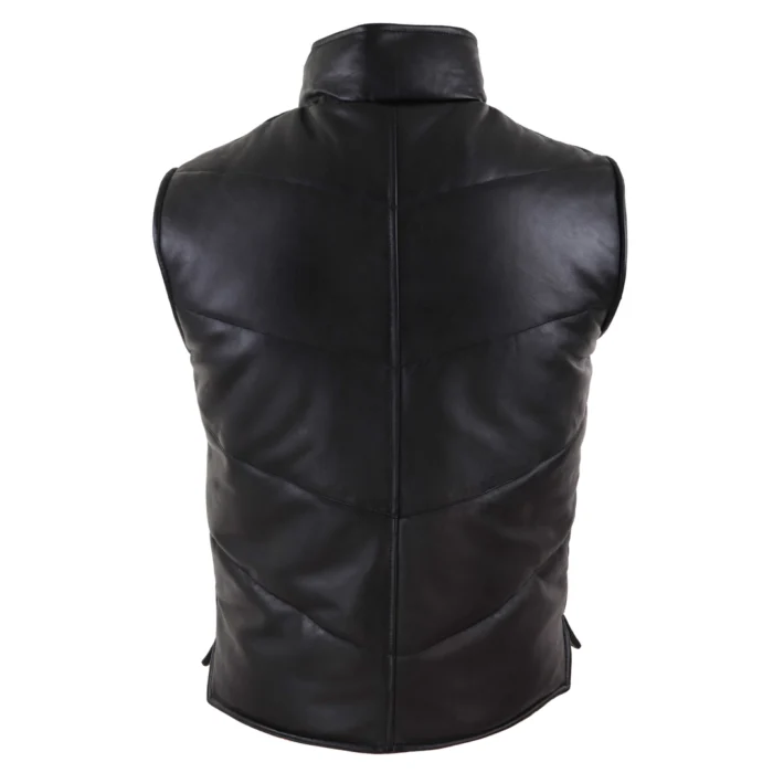 Mens Real Leather Waistcoat Gilet Quilted Puffer Design Warm Zip Casual - Image 3