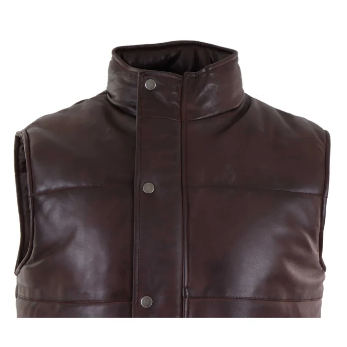 Mens Real Leather Waistcoat Gilet Quilted Puffer Design Warm Zip Casual - Image 9