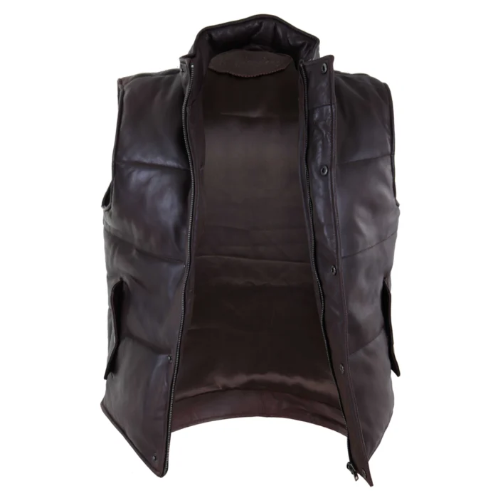 Mens Real Leather Waistcoat Gilet Quilted Puffer Design Warm Zip Casual - Image 8