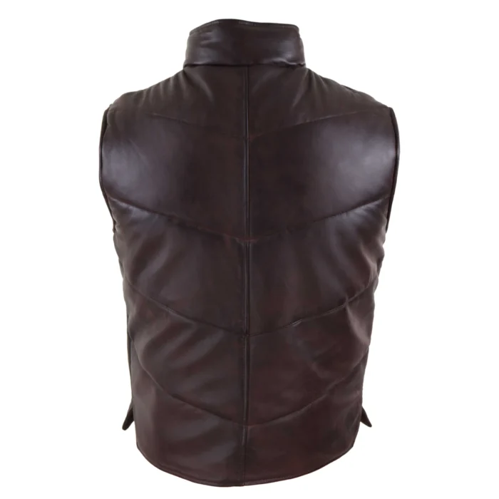 Mens Real Leather Waistcoat Gilet Quilted Puffer Design Warm Zip Casual - Image 7