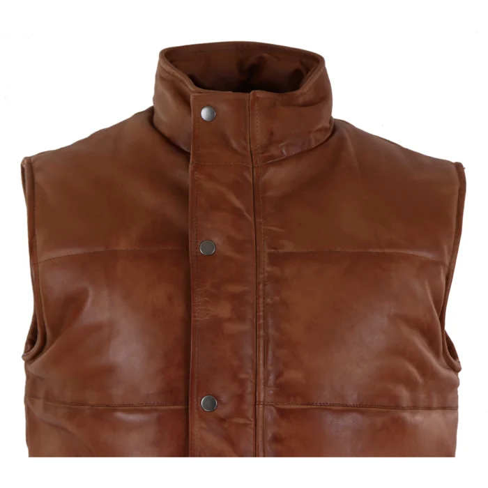 Mens Real Leather Waistcoat Gilet Quilted Puffer Design Warm Zip Casual - Image 13