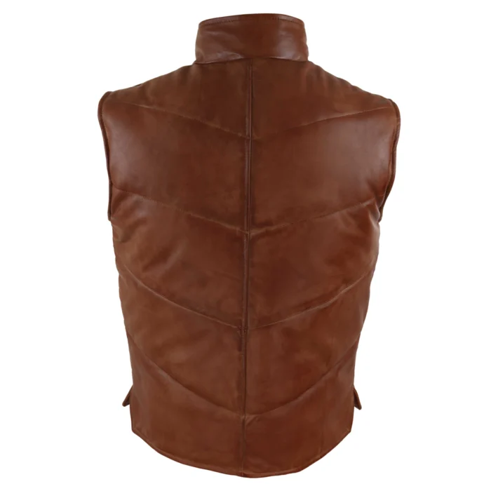 Mens Real Leather Waistcoat Gilet Quilted Puffer Design Warm Zip Casual - Image 12