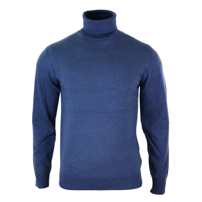 Mens Slim Fit Polar Roll Neck Jumper Light Weight Fitted Cashmere Wool Blend Grey Black Navy - Image 5
