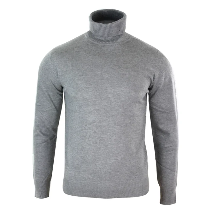 Mens Slim Fit Polar Roll Neck Jumper Light Weight Fitted Cashmere Wool Blend Grey Black Navy - Image 15