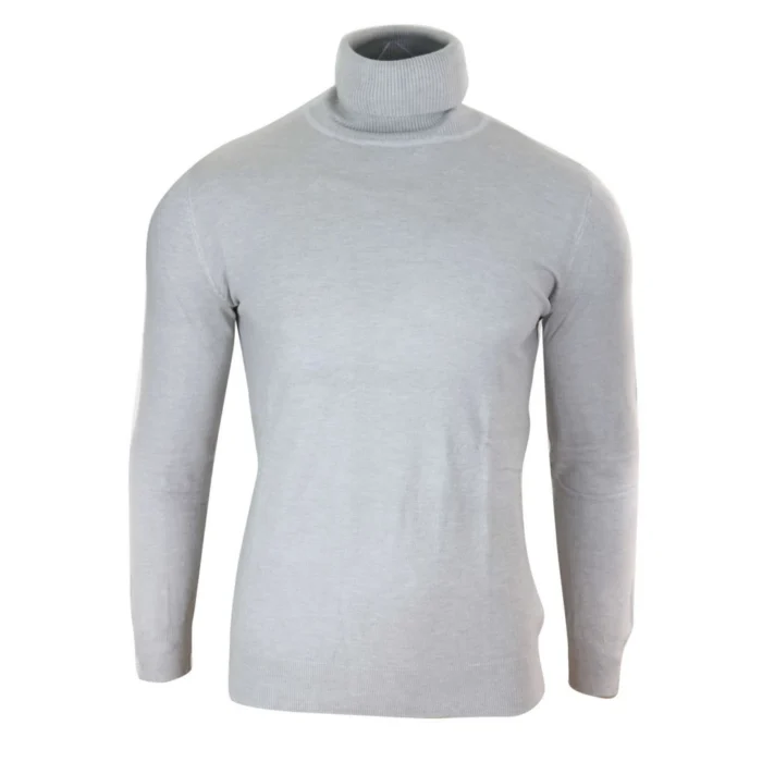 Mens Slim Fit Polar Roll Neck Jumper Light Weight Fitted Cashmere Wool Blend Grey Black Navy - Image 17