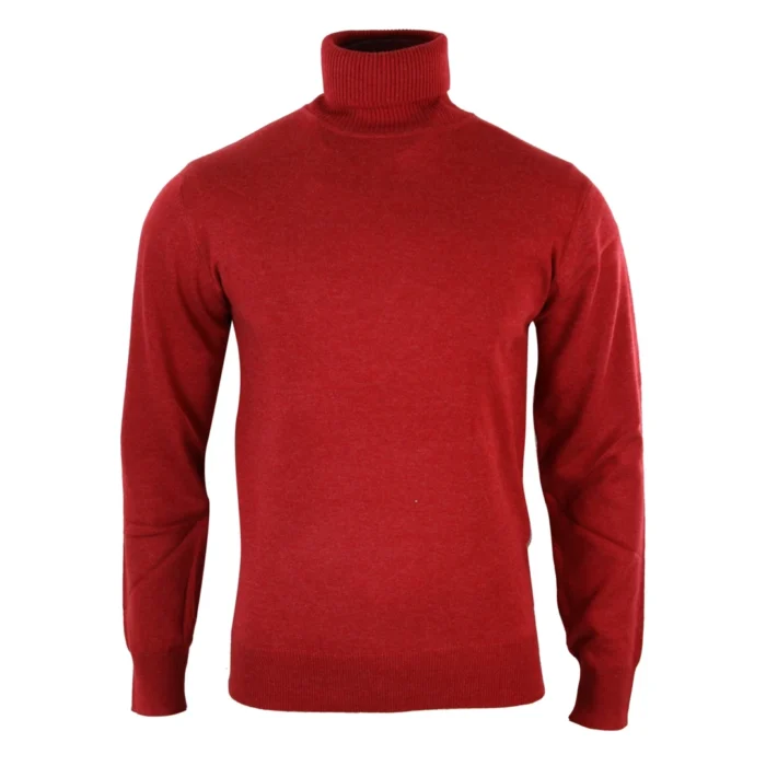 Mens Slim Fit Polar Roll Neck Jumper Light Weight Fitted Cashmere Wool Blend Grey Black Navy - Image 21