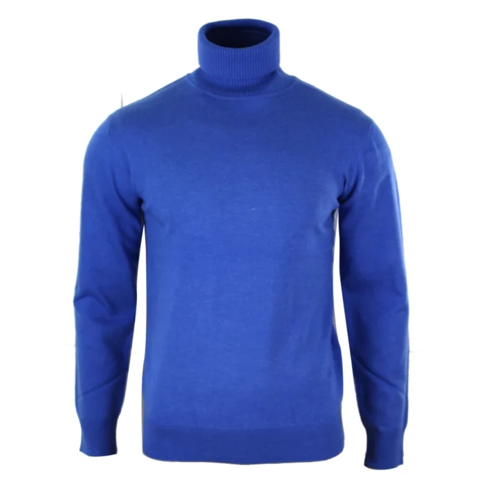 Mens Slim Fit Polar Roll Neck Jumper Light Weight Fitted Cashmere Wool Blend Grey Black Navy - Image 23