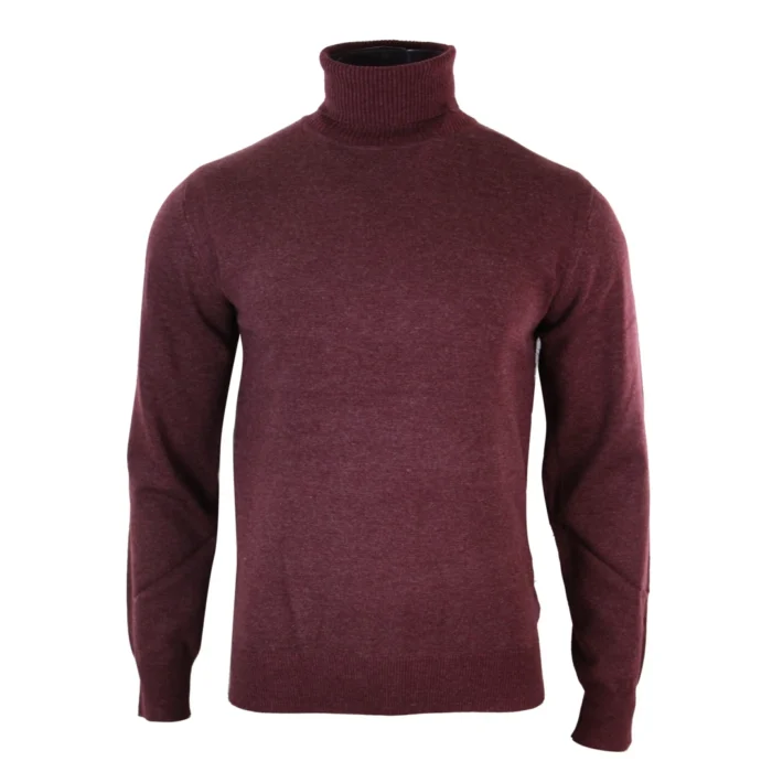Mens Slim Fit Polar Roll Neck Jumper Light Weight Fitted Cashmere Wool Blend Grey Black Navy - Image 27